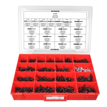 Nyln Pop Rivet Assrtmnt Adj Red Tray W/Clr Lid