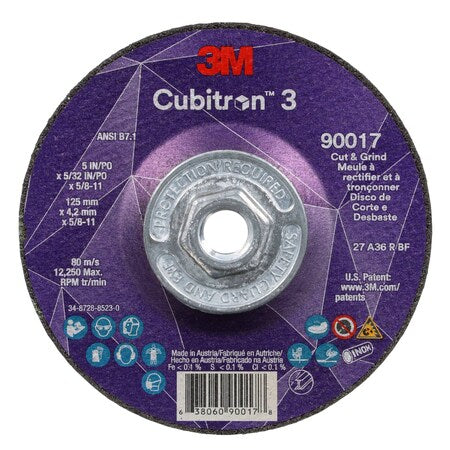 Cut-Off and Grinding Wheel, Type 27, 5 in Dia, 0.156 in Thick, 5/8"-11 Arbor Hole Size, Ceramic