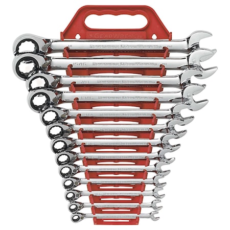 13 Piece 72-Tooth 12 Point Reversible Ratcheting Combination SAE Wrench Set