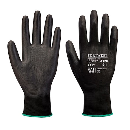 Coated Gloves, Polyurethane, Smooth, Palm, 3 Abrasion Level, Black, 3XL