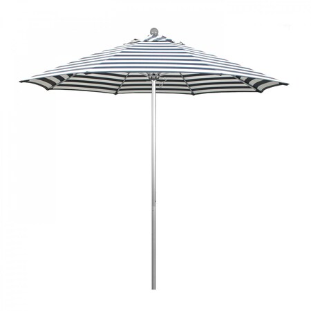 Patio Umbrella, Octagon, 103" H, Olefin Fabric, Navy White Cabana Stripe