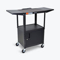 Adjustable-Height Steel AV Cart with Cabinet and Drop Leaf