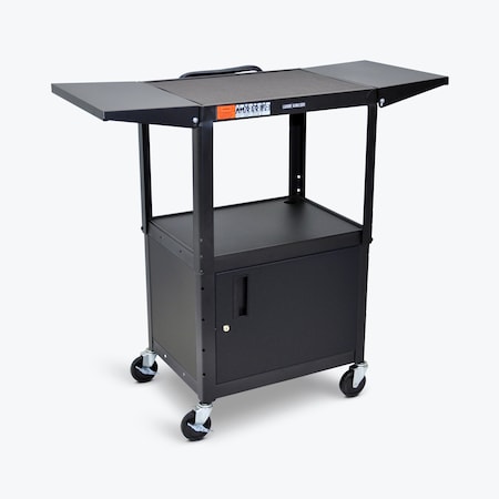 Adjustable-Height Steel AV Cart with Cabinet and Drop Leaf
