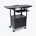 Adjust-Height Steel AV Cart, Pullout Keyboard Tray, Cabinet, Drop Leaf