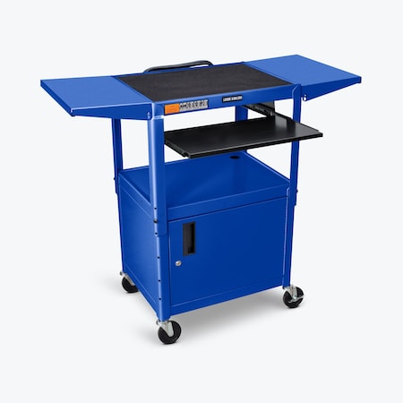 Adjust-Height Steel AV Cart, Pullout Keyboard Tray, Cabinet, Drop Leaf