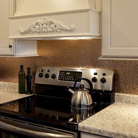Fasade 18in x 24in Hammered Polished Copper Backsplash Panel 5pk