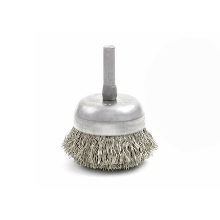 BNH26D12 Small Diameter Cup Brush. 2.750"" Dia., .012CS, .875"" Trim Length, .250"" Shank Diameter