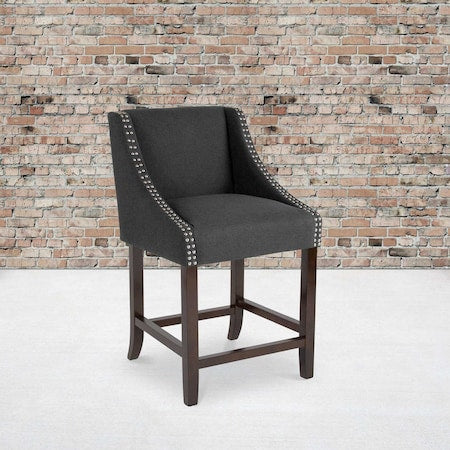 Carmel Series Blck Fabric/Wood Stool, 24"