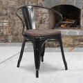 Metal Chair, Black with Arms, Wood Seat