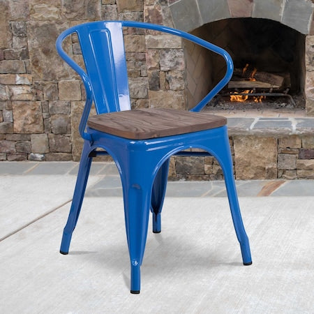 Metal Chair with Arms, Blue