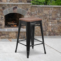 24" Black Backless Metal Stool