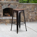 Antique Metal Stool, 30", Black