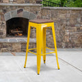 Metal Barstool, 30", Yellow, Seat Material: Wood