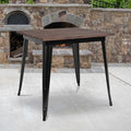 Square Square Black Metal Indoor Table with Wal, 31.5" W, 31.5" L, 30.5" H, Wood, Wood Grain