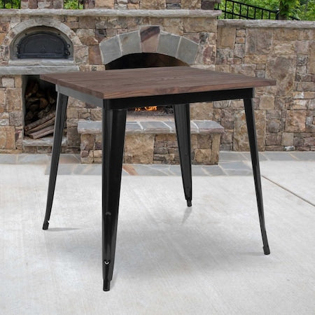 Square Square Black Metal Indoor Table with Wal, 31.5" W, 31.5" L, 30.5" H, Wood, Wood Grain