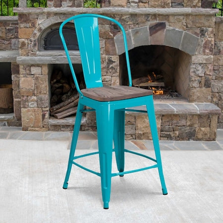 Metal Counter Stool, 24", Teal