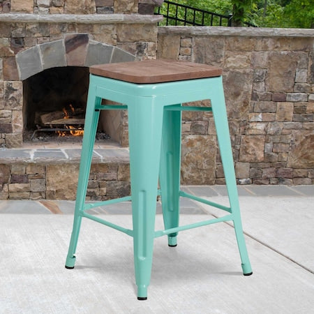 No Back Metal Stool, 24", Mint