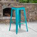 No Back Metal Stool, 30", Teal