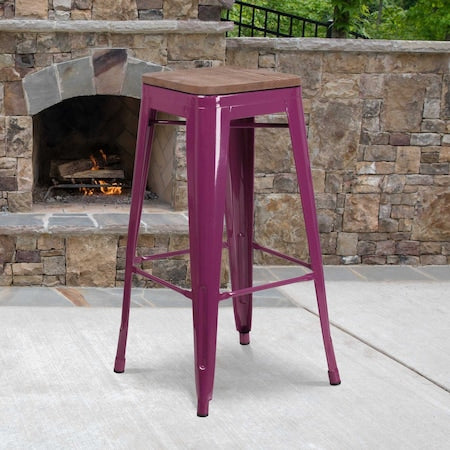 No Back Metal Stool, 30", Purple