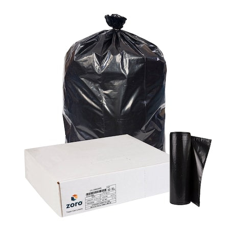 Recycled Trash Bags: 60 gal Capacity, 38 in x 58 in, 2 mil Thick, Black, 50 PK