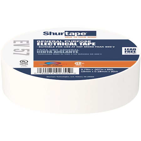Electrical Tape, White, 3/4"X66Ft