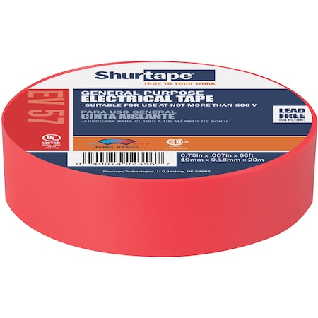 Electrical Tape, Red, 3/4"X66Ft