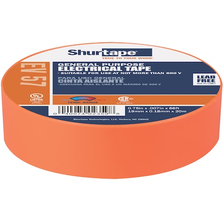 Electrical Tape, Orange, 3/4"X66Ft