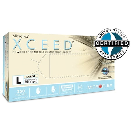 XCEED XC-310, Disposable Gloves, 2.8 mil Palm, Nitrile, Powder-Free, XL, 230 PK, Blue