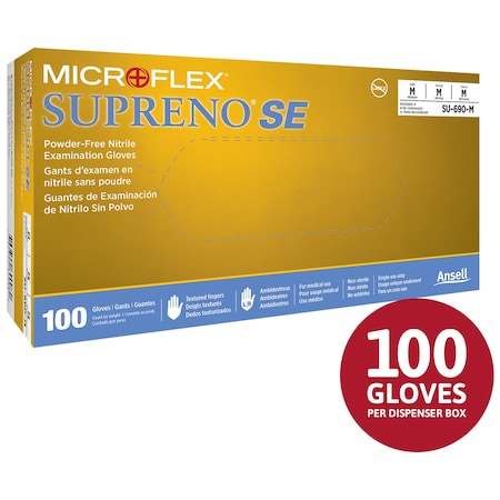 Supreno SE SU-690, Disposable Gloves, 4.3 mil Palm, Nitrile, Powder-Free, L, 100 PK, Violet Blue