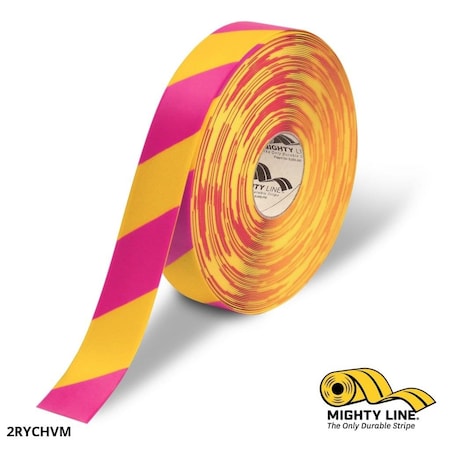 Industrial Safety Floor Marking Tape PVC Yellow/Magenta Chevrons, 2" W x 100 ft. L