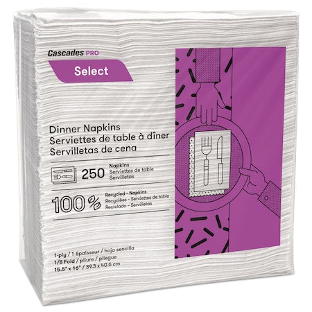 Dinner Napkin, 1/8 Fold, White, PK3000