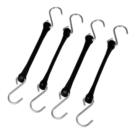 12"" Heavy Duty Poly Strap with Steel Hooks, Tarp Strap, Black,  4-Count