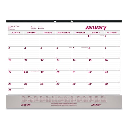 Monthly Desk Pad Calendar, 22 x 17, White/Burgundy Sheets, 12-Month (Jan to Dec): 2025