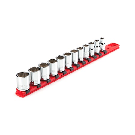 3/8 Inch Drive 12-Point Socket Set with Rail, 12-Piece (8-19 mm)