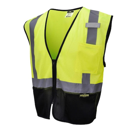 Two-Tone Safety Vest 2XL Class 2 Solid Back, , Zipper 2 Pockets, 1 Mic Tab