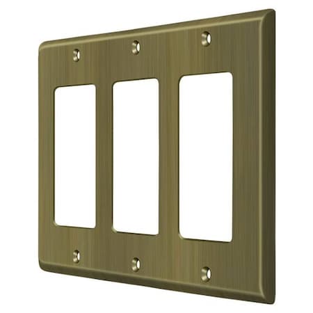 Triple Rocker Switch Plate, Number of Gangs: 3 Solid Brass, Antique Brass Finish