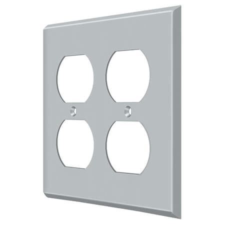 Quadruple Outlet Switch Plate, Number of Gangs: 2 Solid Brass, Brushed Chrome Finish