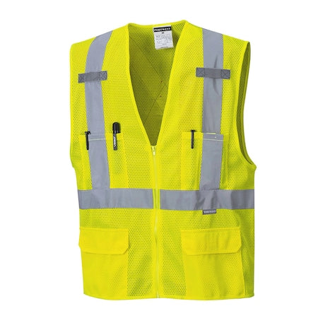 Atlanta Hi-Vis Vest XL Class 2 X Back, , Zipper 6 Pockets, 2 Mic Tab
