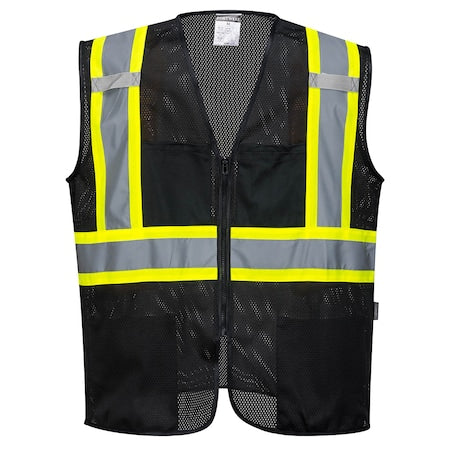 Non-ANSI Hi-Vis Vest 2XL , Zipper 4 Pockets, 2 Mic Tab