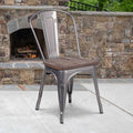 Lincoln Silver Antique Finish with Clear Coat Metal Stackable Chair with Wood Seat