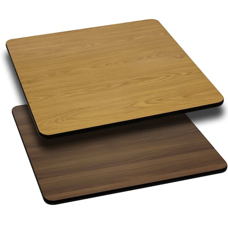 Square Square Table Top with Natural or Walnut, 36" W, 36" L, 1.125" H, Laminate, Wood Grain