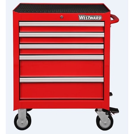 WESTWARD Rolling Tool Cabinet, 5-Drawers, Powder Coated Red, 27" W x 18" D x 33" H