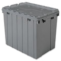 17 gal Container with Attached Lid, Gray, Plastic, Steel Hinge