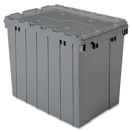 17 gal Container with Attached Lid, Gray, Plastic, Steel Hinge