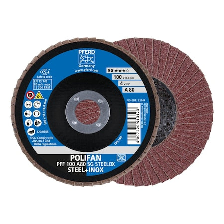4 x 5/8" A.H. POLIFAN Flap Disc - A SG STEELOX, Aluminum oxide, 80 Grit, Flat