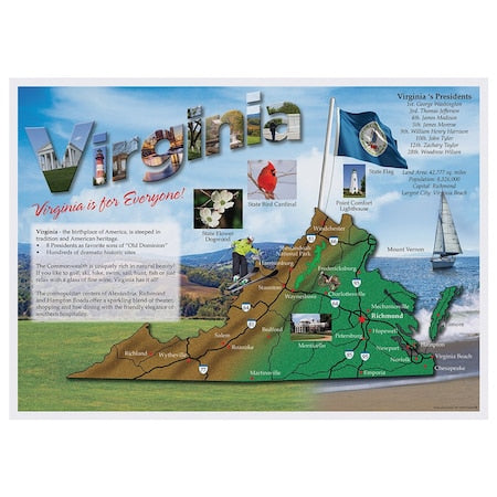 10" x 14" Map of Virginia Paper Placemats, PK1000