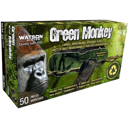 Green Monkey, Disposable Gloves, 8 mil Palm, Nitrile, Powder-Free, L, 50 PK, Black