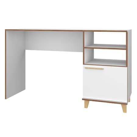 Office Desk Office Desk, 2 Shelf, Mid Century, White, 17.51" D X 31.1" H, 53.14" W X MDP, White