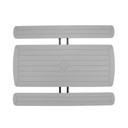 Rectangle Folding Picnic Table, Grey, Plastic, 8 Seats, 72 in L, 29 1/2 in H Overall Plank
