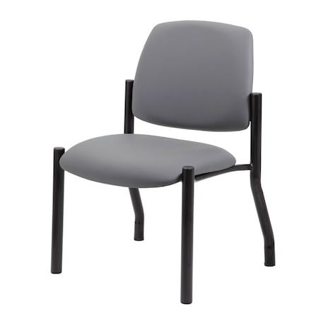 Patient Guest Armless Chair, Black Steel Frame, Gray Antimicrobial Vinyl, 300 lb Capacity